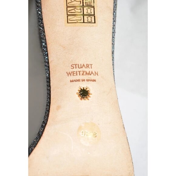 $500 STUART WEITZMAN nunaked 3.5" GLITTER GUNMETAL HEEL STRAP SANDAL 10.5 (TE10) - Picture 7 of 7